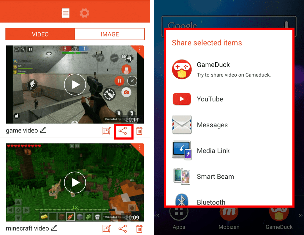 mobizen How to share a video